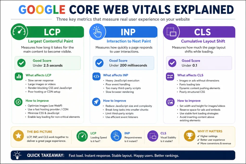 Google Core Web Vitals explained - Largest Contentful Paint, Interaction to Next Paint, Cumulative Layout Shift
