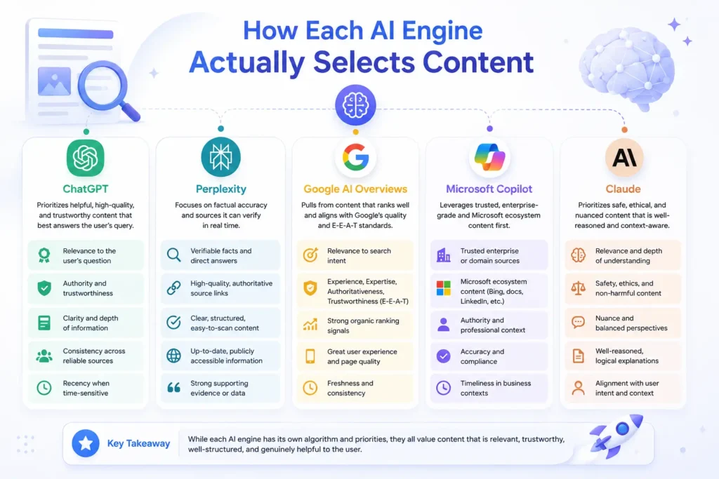 How Each AI Engine Actually Selects Content - how to optimize content for AI search