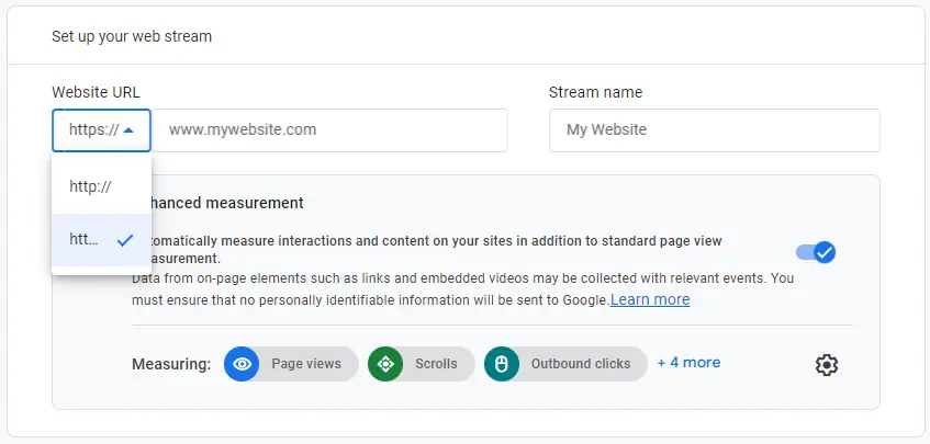 GA4 setup web stream
