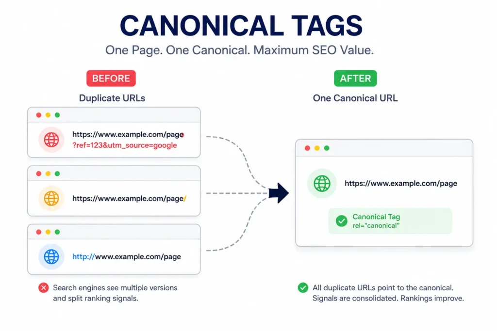 Canonical tag before and after diagram